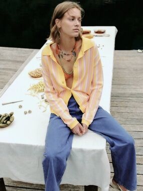 Zara Retro Striped Button Down Cardigan Sweater Small